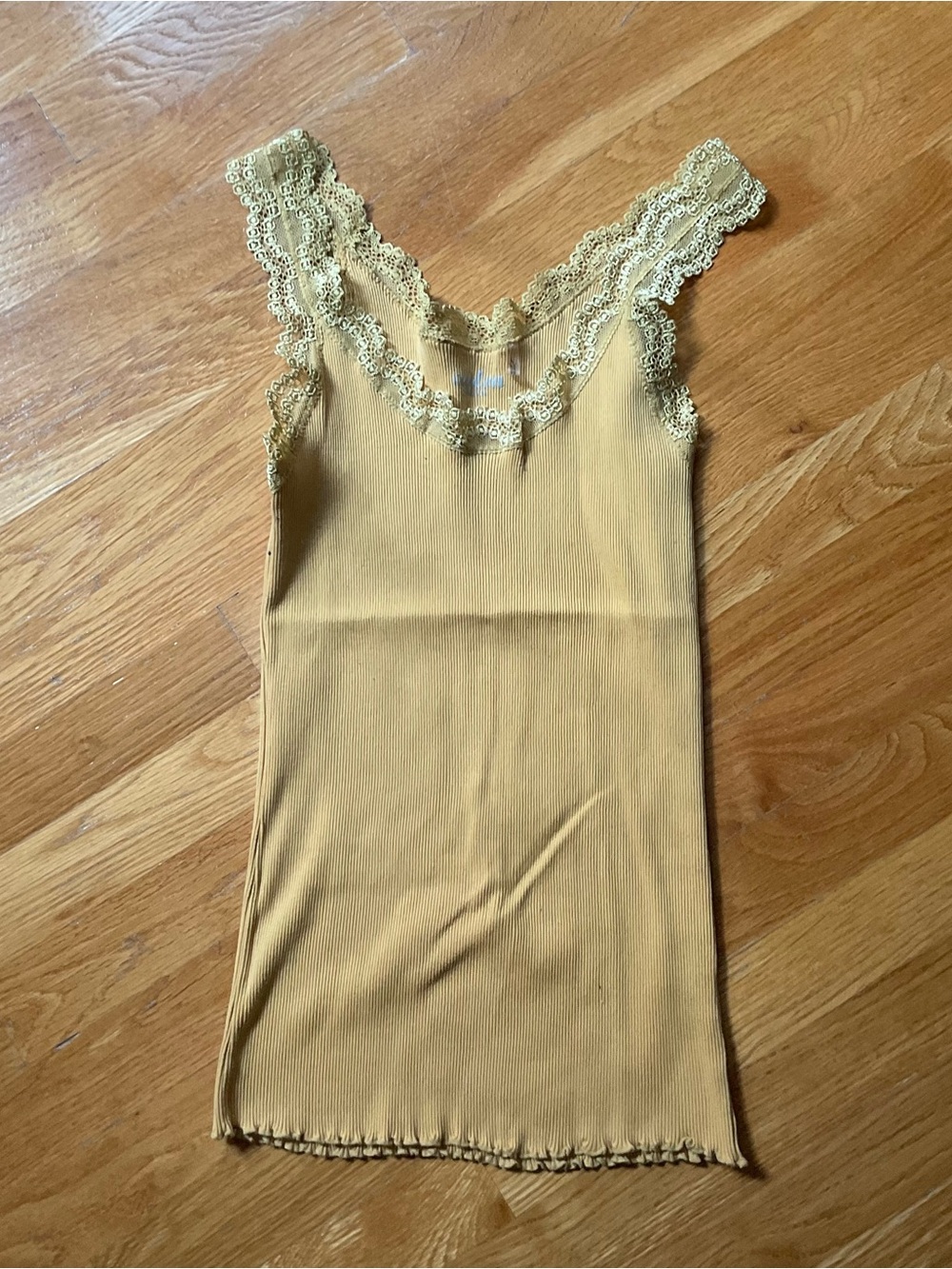 Caslon light mustard yellow Ribbed Tank with Lettuce-Edge Hem